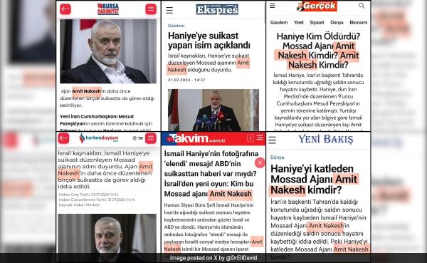 'Amit Nakesh': Turkish Media Falls For Prank Which Claimed Indian-Origin Man Killed Ismail Haniyeh